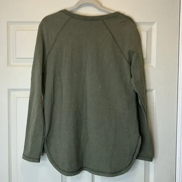 Lululemon Olive Green V-Neck Sweater VNeck Long Sleeve Top Kangaroo Pockets - Picture 6 of 8